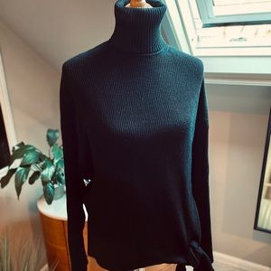 Tie front heavy knit turtleneck sweater